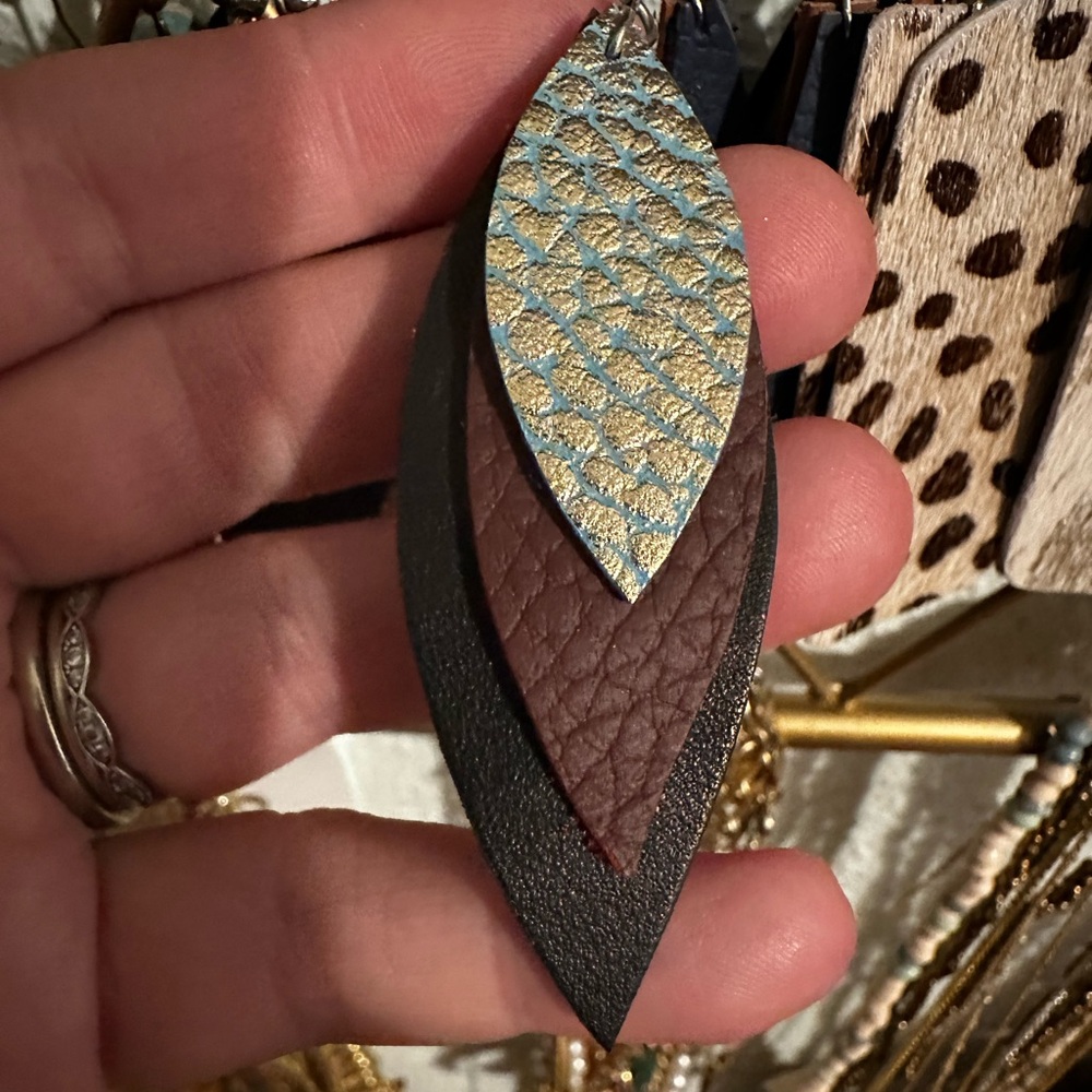 Black and Brown Layered Leather Earrings